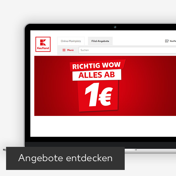 Abbildung: Laptop zeigt Kaufland-Webseite; Button: Angebote entdecken