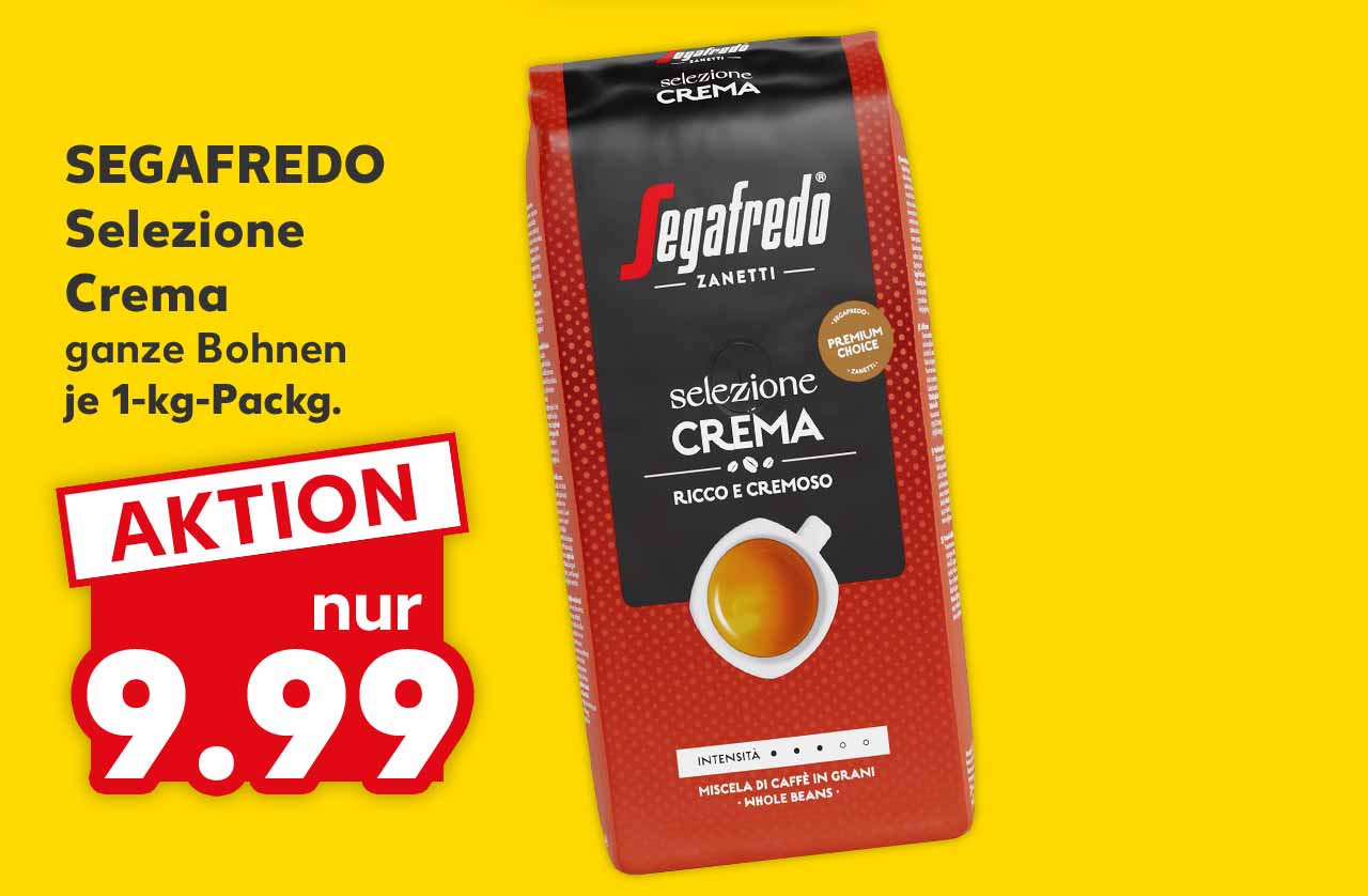 Segafredo Selezione Crema, ganze Bohnen, je 1-kg-Packg. für 9.99 Euro