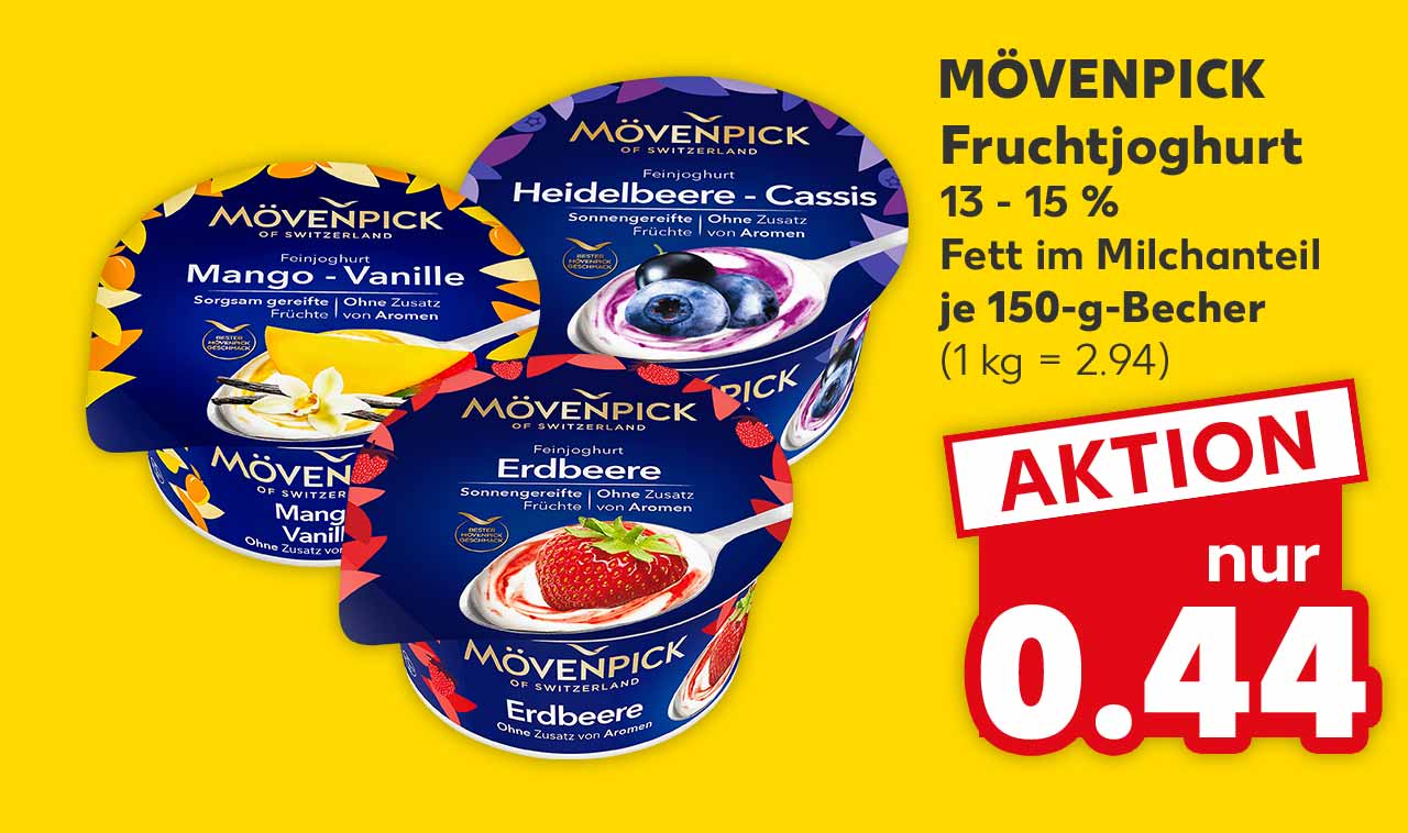 Mövenpick Fruchtjoghurt, versch. Sorten, 13 - 15 % Fett im Milchanteil, je 150-g-Becher für 0.44 Euro (1 kg = 2.94)