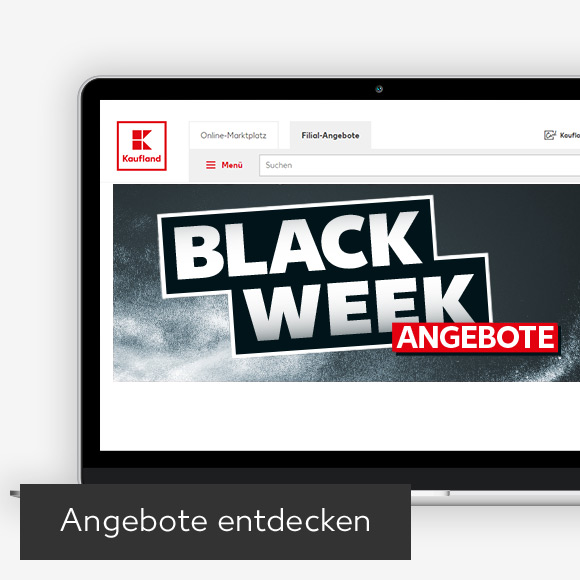 Abbildung: Laptop zeigt Kaufland-Webseite; Button: Angebote entdecken