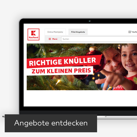 Abbildung: Laptop zeigt Kaufland-Webseite; Button: Angebote entdecken