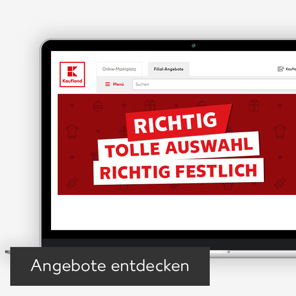Abbildung: Laptop zeigt Kaufland-Webseite; Button: Angebote entdecken
