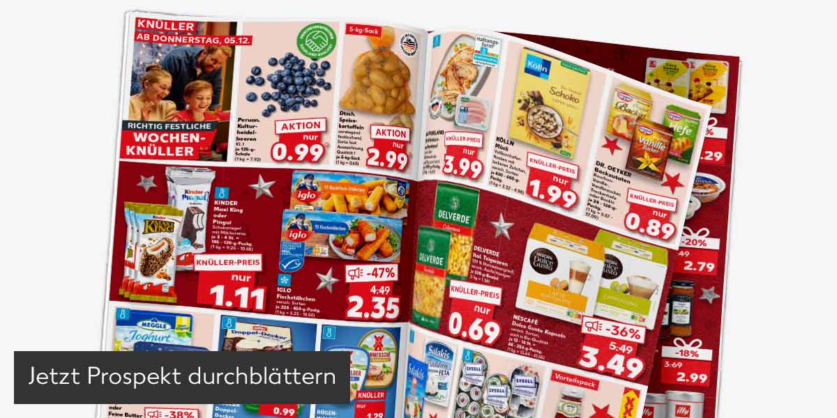 Abbildung: Prospekt wird durchgeblättert; Button: Jetzt Prospekt durchblättern