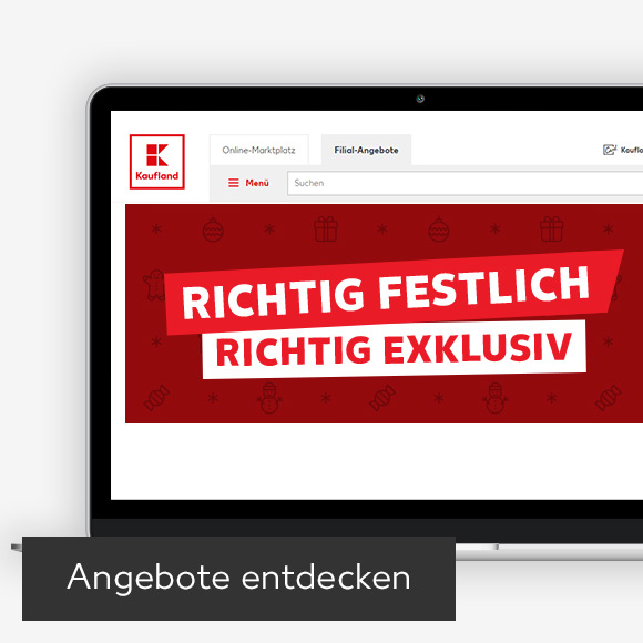 Abbildung: Laptop zeigt Kaufland-Webseite; Button: Angebote entdecken