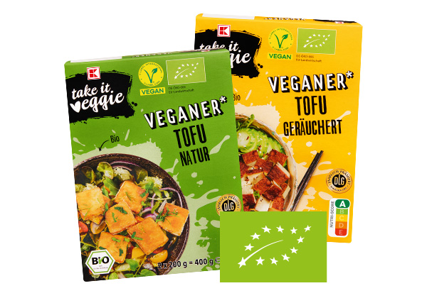 K-take it veggie Bio-Tofu, versch. Sorten; Logo: Eu-Bio
