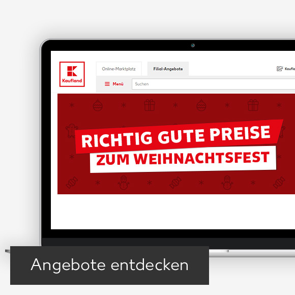 Abbildung: Laptop zeigt Kaufland-Webseite; Button: Angebote entdecken