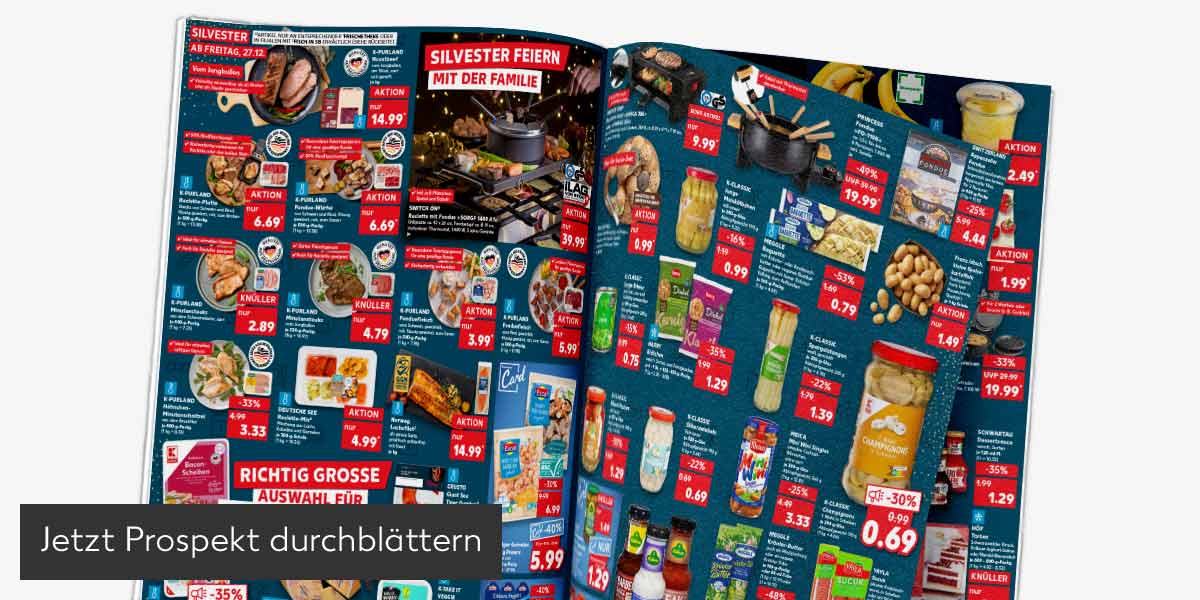 Abbildung: Prospekt wird durchgeblättert; Button: Jetzt Prospekt durchblättern