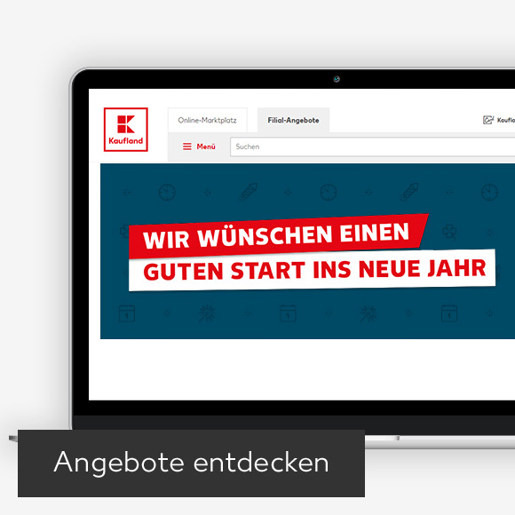 Abbildung: Laptop zeigt Kaufland-Webseite; Button: Angebote entdecken