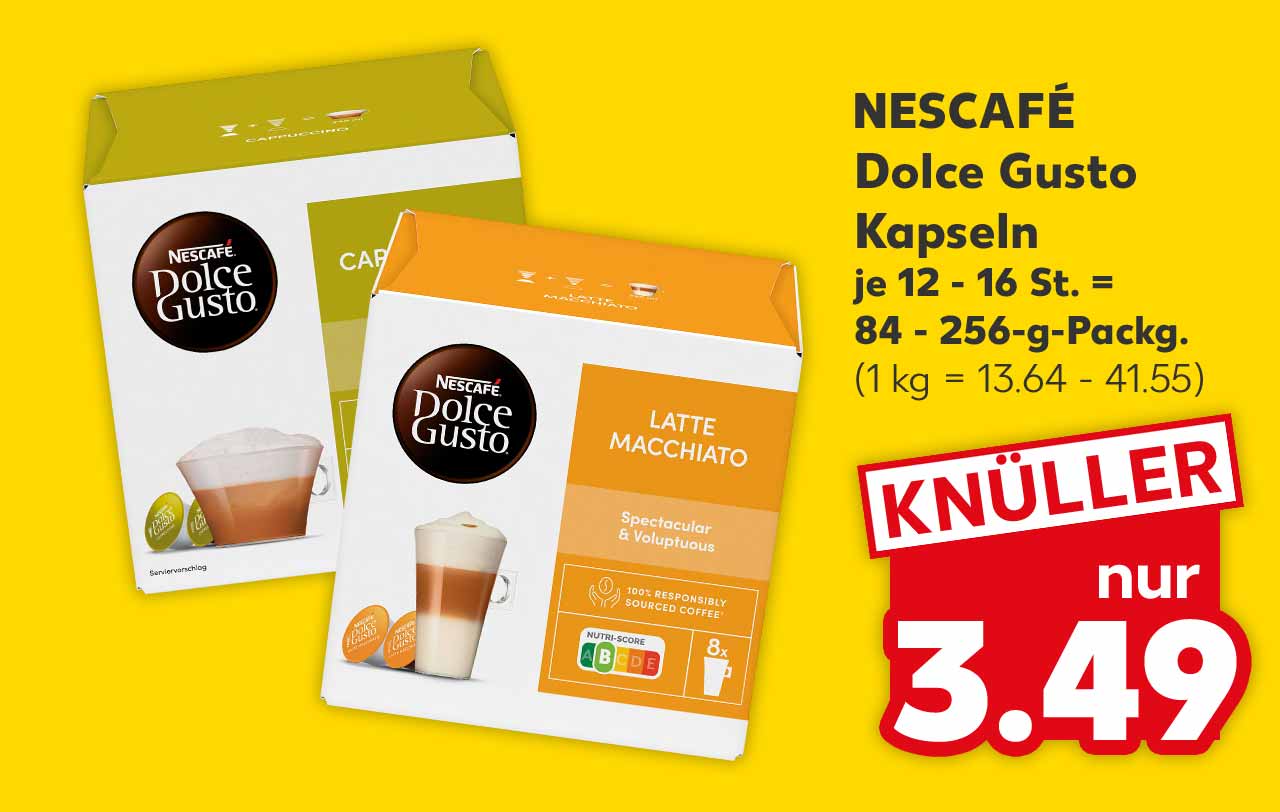 Nescafé Dolce Gusto Kapseln, versch. Sorten, je 12 - 16 St. = 84 - 256-g-Packg. für 3.49 Euro (1 kg = 13.64 - 41.55)