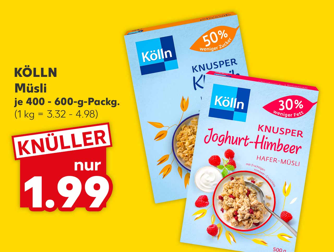 Kölln Müsli, versch. Sorten, je 400 - 600-g-Packg. für 1.99 Euro (1 kg = 3.32 - 4.98)