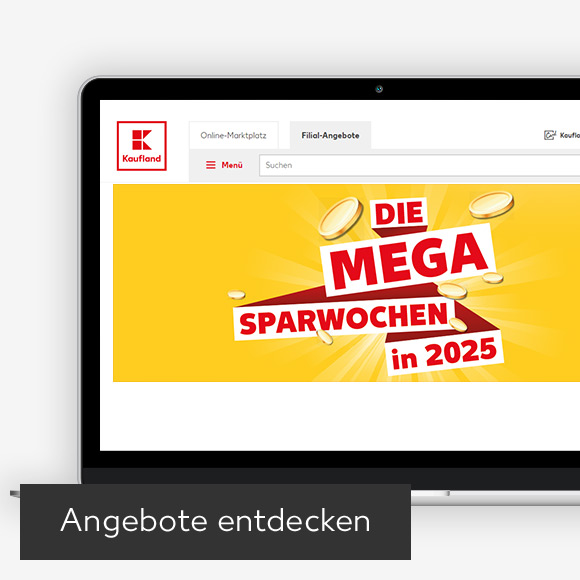 Abbildung: Laptop zeigt Kaufland-Webseite; Button: Angebote entdecken