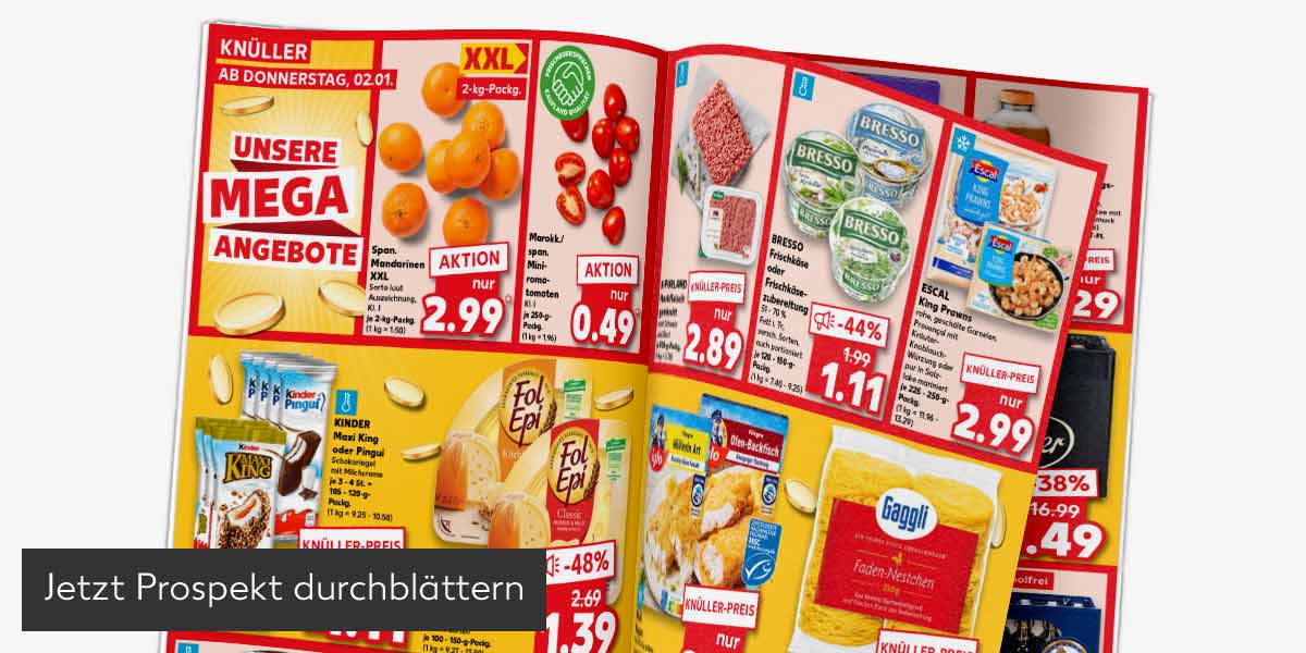 Abbildung: Prospekt wird durchgeblättert; Button: Jetzt Prospekt durchblättern