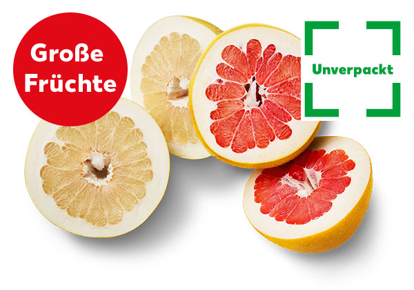 Chin. Pomelo gelb oder rot, lose; Logo: Unverpackt; Störer: Große Früchte