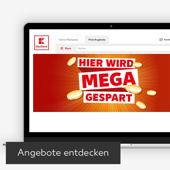 Abbildung: Laptop zeigt Kaufland-Webseite; Button: Angebote entdecken