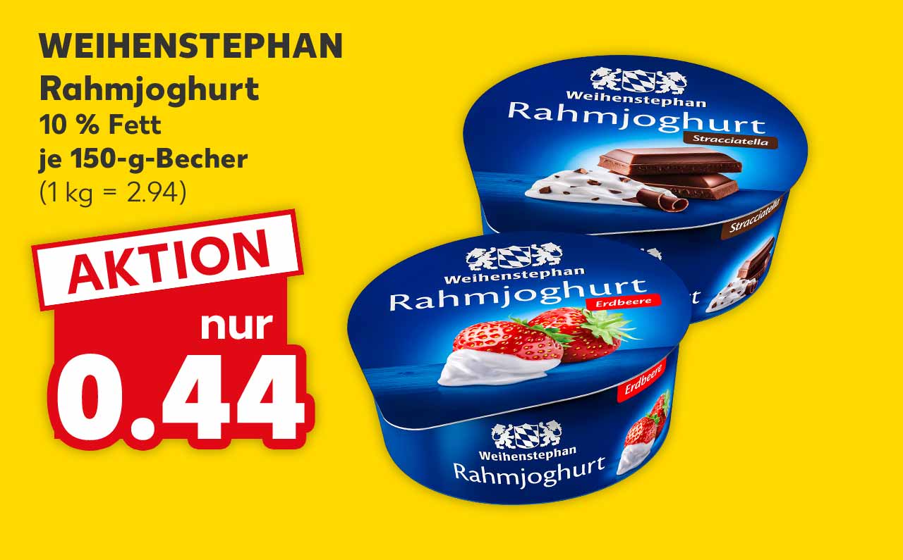 Weihenstephan Rahmjoghurt, versch. Sorten, 10 % Fett, je 150-g-Becher für 0.44 Euro (1 kg = 2.94)