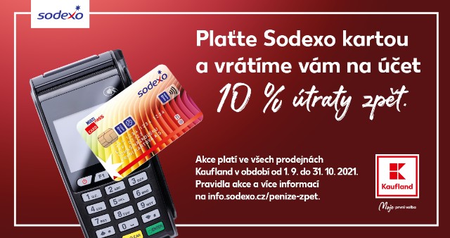 Plaťte Sodexo kartou a vrátíme vám na účet 10 % útraty zpět