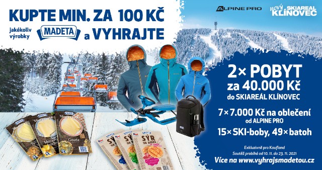 Kupte min. za 100 Kč jakékoliv výrobky Madeta a vyhrajte!