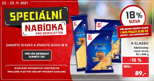 Speciální nabídka - Těstoviny s 18% slevou