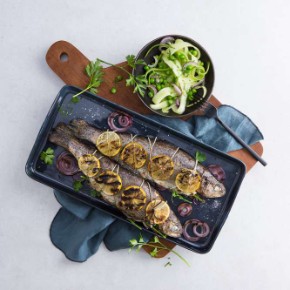 Limetkový pstruh s okurkou a wasabi salátem