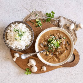 Hovězí Stroganoff se žampiony a pórkem