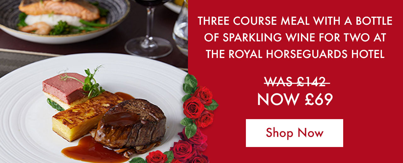 3 course meal with a bottle of sparkling wine for two at the royal horseguards hotel