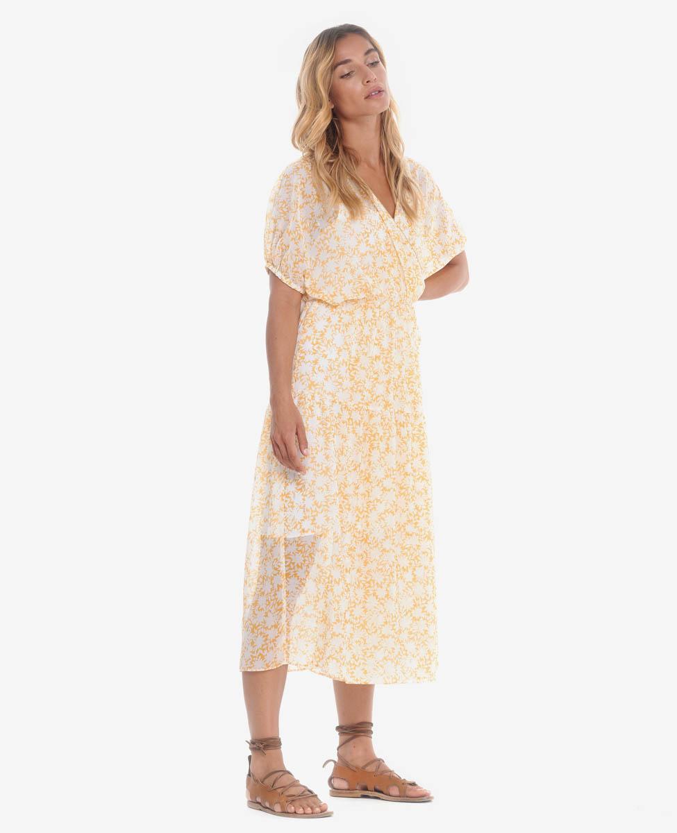 Robe longue Bilbao à motif floral jaune