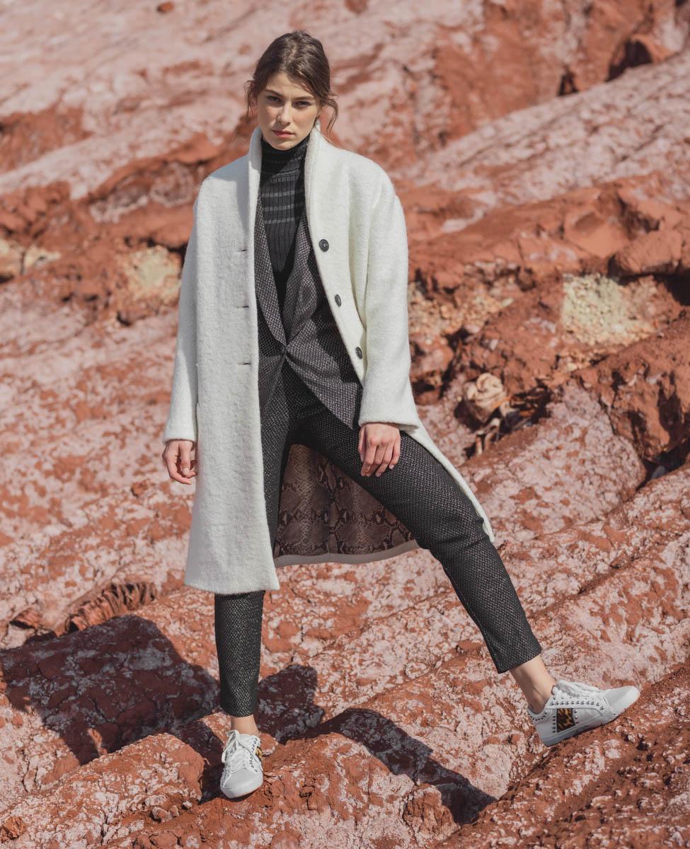 Manteau Pékin écru en laine mélangée