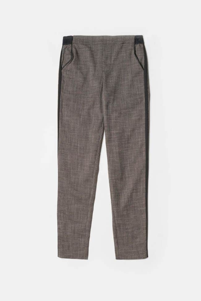 pantalon naga marron à motif pied de poule