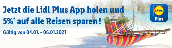 Jetzt die Lidl Plus App holen und 5%* auf alle Reisen sparen!