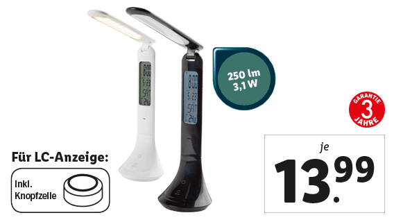 LED-Tischleuchte mit Uhr