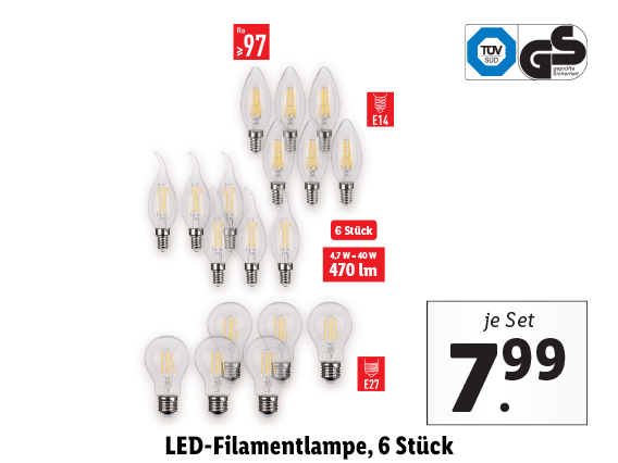 LED-Filamentlampe, 6 Stück 