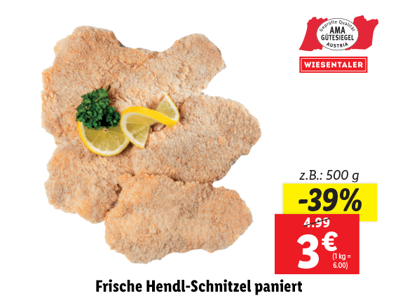 Frische Hendl-Schnitzel paniert 