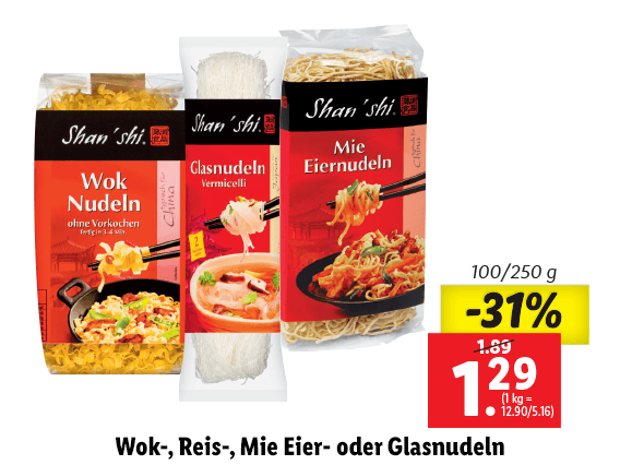 Shan‘shi Wok-, Reis-, Mie Eier- oder Glasnudeln 