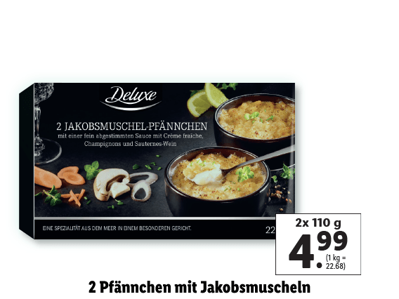 2 Pfännchen mit Jakobsmuscheln
