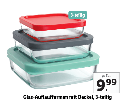 Glas-Auflaufformen mit Deckel, 3-teilig 