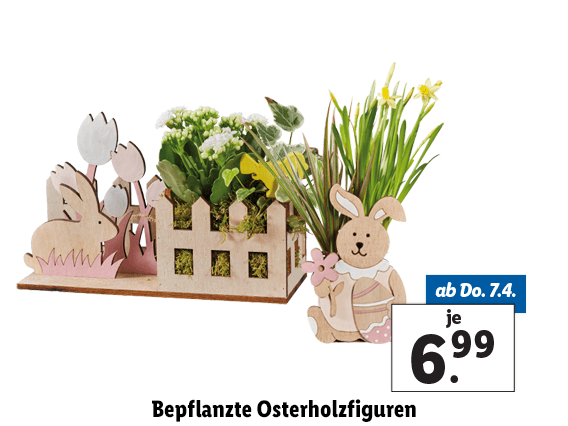 Bepflanzte Osterholzfiguren 