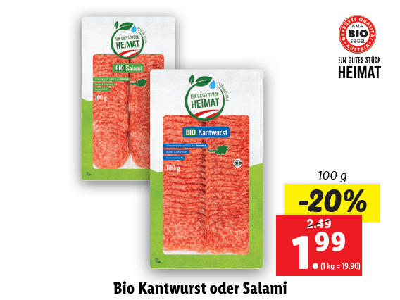 Bio Kantwurst oder Salami 