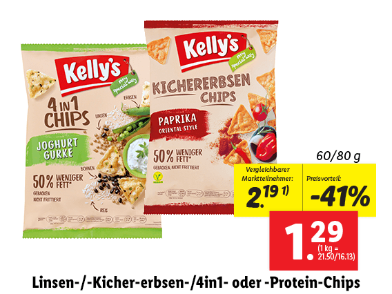 Kelly‘s Linsen-/Kichererbsen-/4in1- oder Protein-Chips 