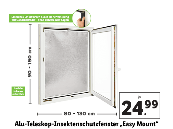 Alu-Teleskop-Insektenschutzfenster „Easy Mount“ 