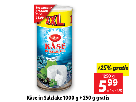 Käse in Salzlake 1000 g + 250 g gratis 