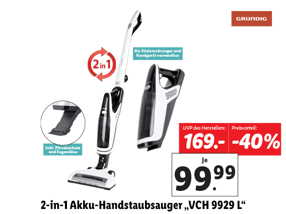Grundig 2-in-1 Akku-Handstaubsauger „VCH 9929 L“ 