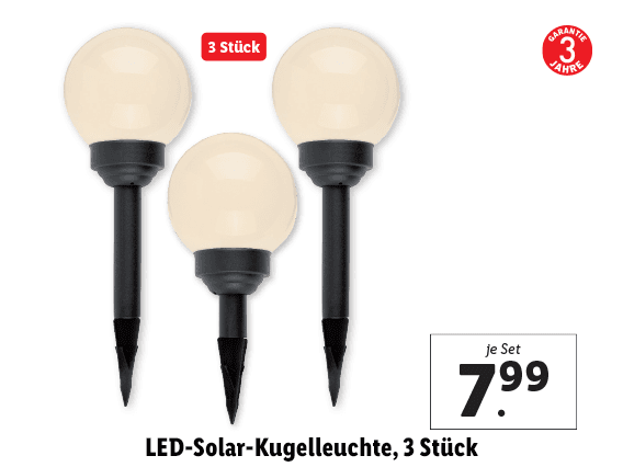 LED-Solar-Kugelleuchte, 3 Stück 