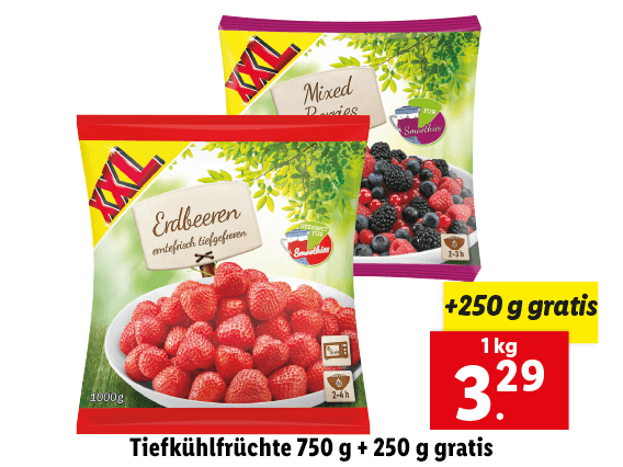  Tiefkühlfrüchte 750 g + 250 g gratis 