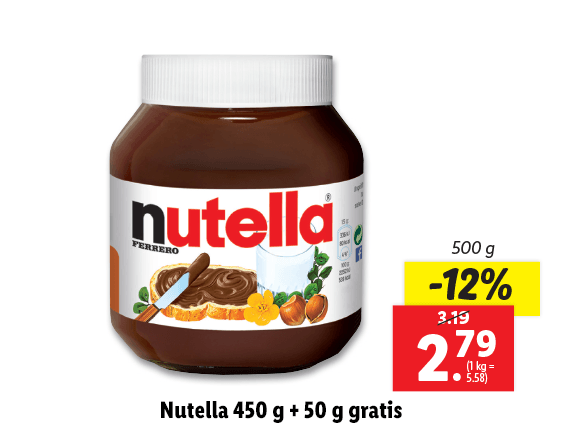 Ferrero Nutella 450 g + 50 g gratis 