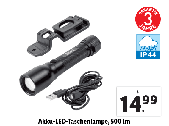 Akku-LED-Taschenlampe, 500 lm 