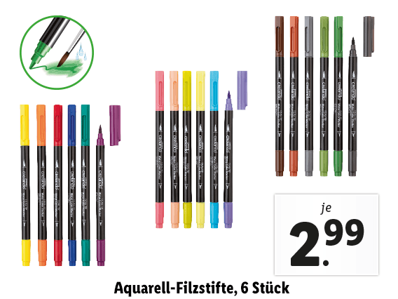 Aquarell-Filzstifte, 6 Stück