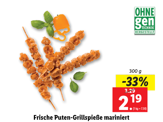 Frische Puten-Grillspieße mariniert