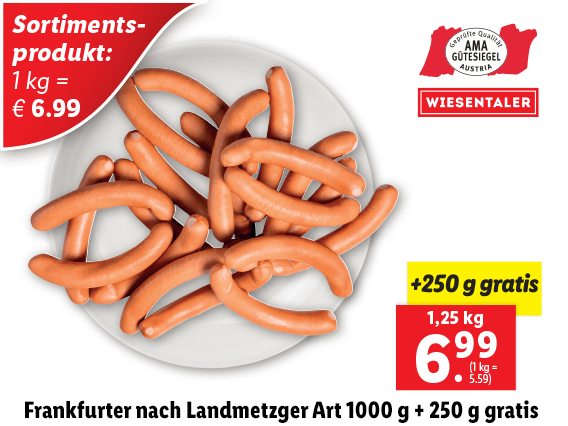 Frankfurter nach Landmetzger Art 1000 g + 250 g gratis 