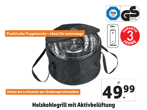 Holzkohlegrill mit Aktivbelüftung 
