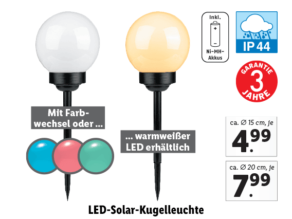 LED-Solar-Kugelleuchte, ca. ⌀ 15 cm 